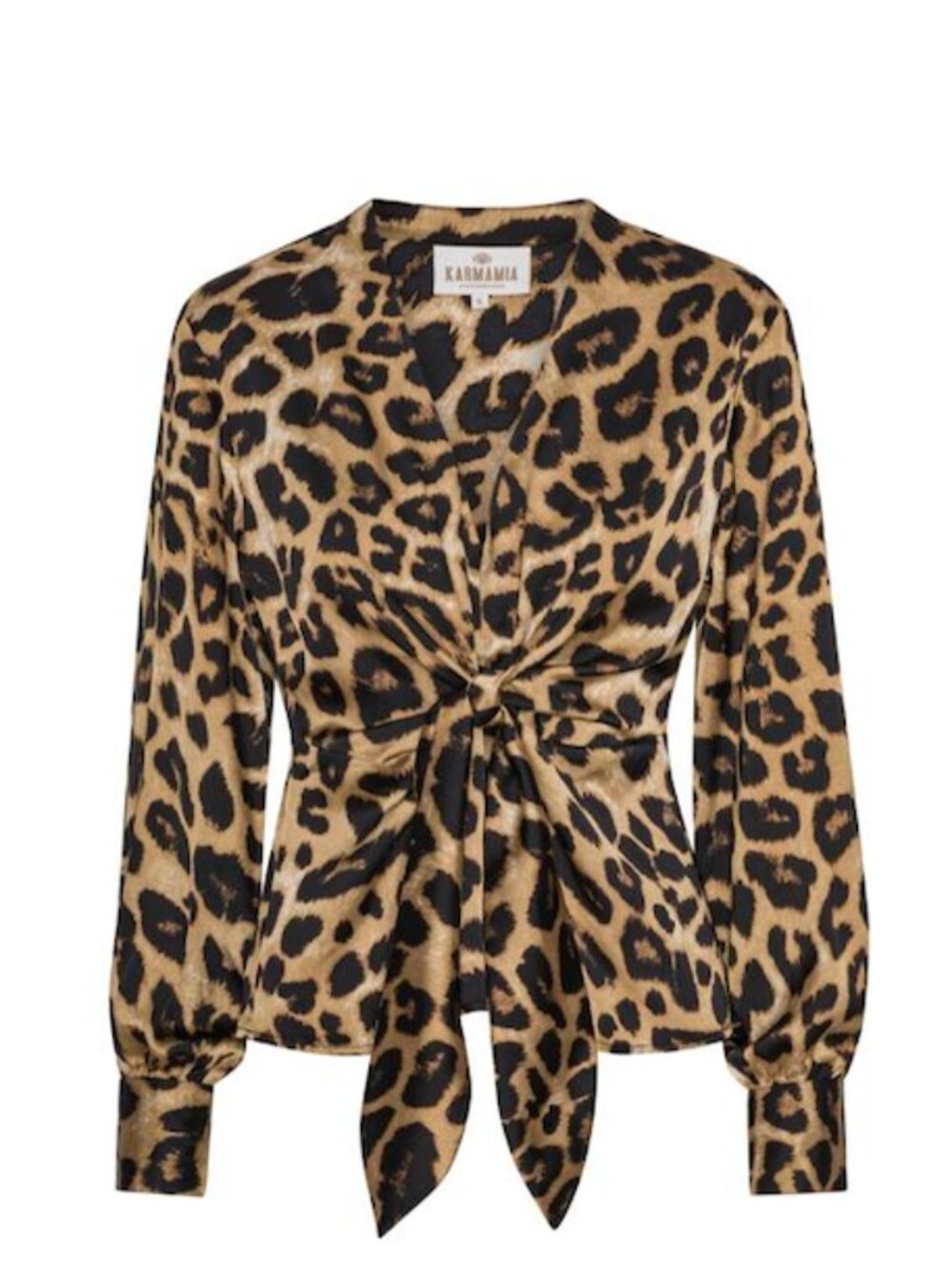 Karmamia Blair Leopard Print Satin Tie Front Blouse Long Sleeve Size S